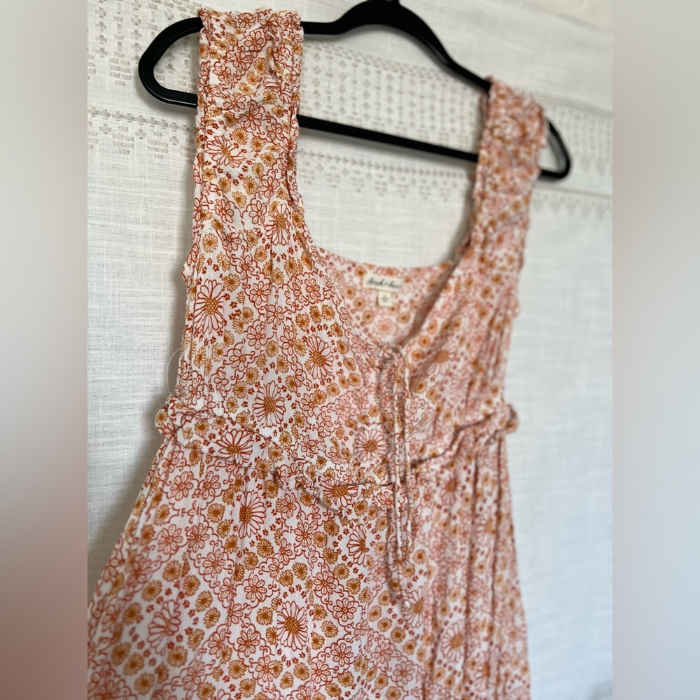 Orange floral summer beach dress with rouched bodice